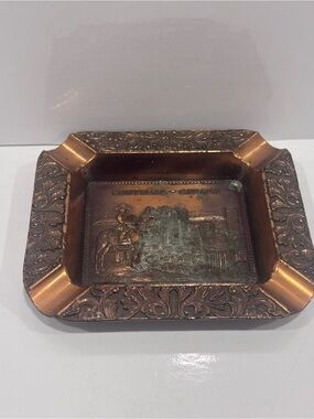 Vintage copper Montreal Canada souvenir ashtray embossed skyline cowboy horse